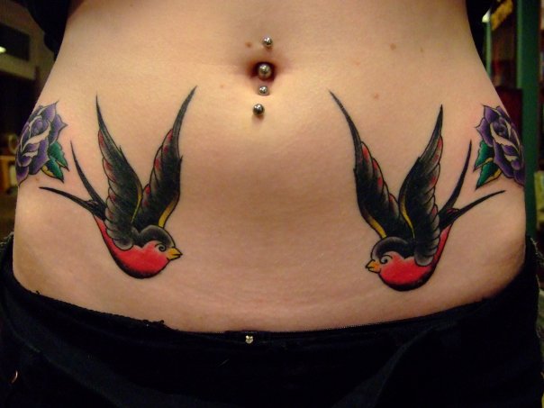 Old School Swallow Belly Tattoo by Lucky 7 Tattoos