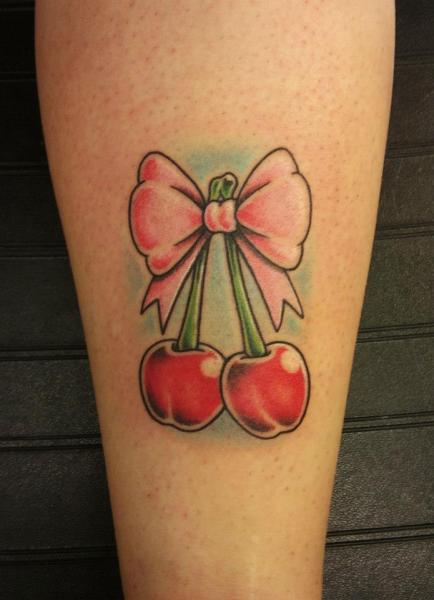 Calf Cherry Ribbon Tattoo by Stay True Tattoo