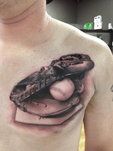 Realistische Brust Baseball 3d Tattoo von Art Junkies Tattoos