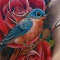 Shoulder Realistic Flower Bird tattoo by Art Junkies Tattoos