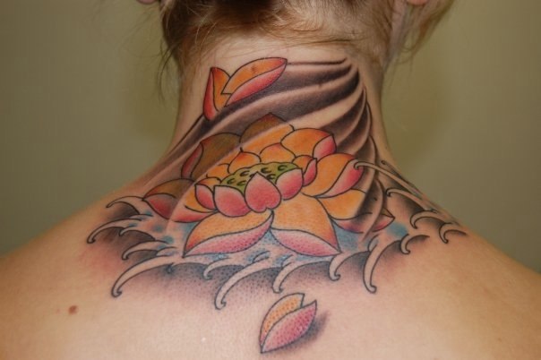 Flower Japanese Neck Tattoo by 1969 Tattoo
