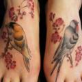 Realistic Foot Flower Bird tattoo by Evil From The Needle