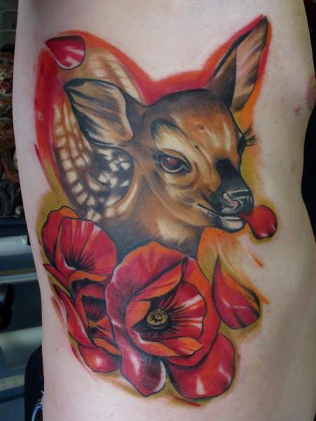 Flower Side Bambi Tattoo by Evil From The Needle