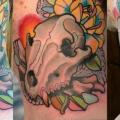 Flower Skull Neck tattoo by Rogue Leader Tattoo