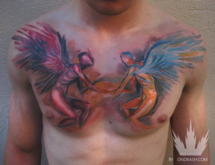 Fantasy Chest Angel Tattoo by Ondrash Tattoo