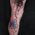 Leg Flower Trash Polka Men tattoo by Ondrash Tattoo