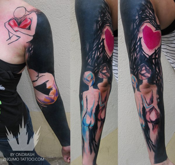 Tatouage Cœur Sleeve Résumé par Ondrash Tattoo