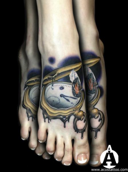 Clock Foot Tattoo by Andres Acosta