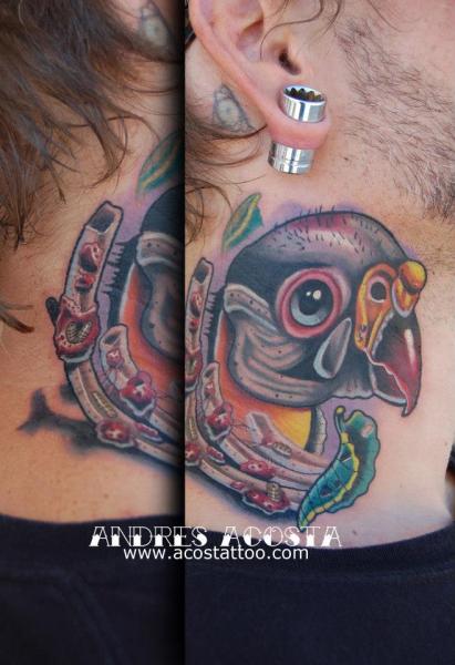 Tatuaggio Fantasy Collo Pappagallo di Andres Acosta