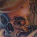 tatuaje Cráneo Cuello Vela por Andres Acosta