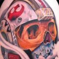 Shoulder Skull Helmet tattoo by Andres Acosta