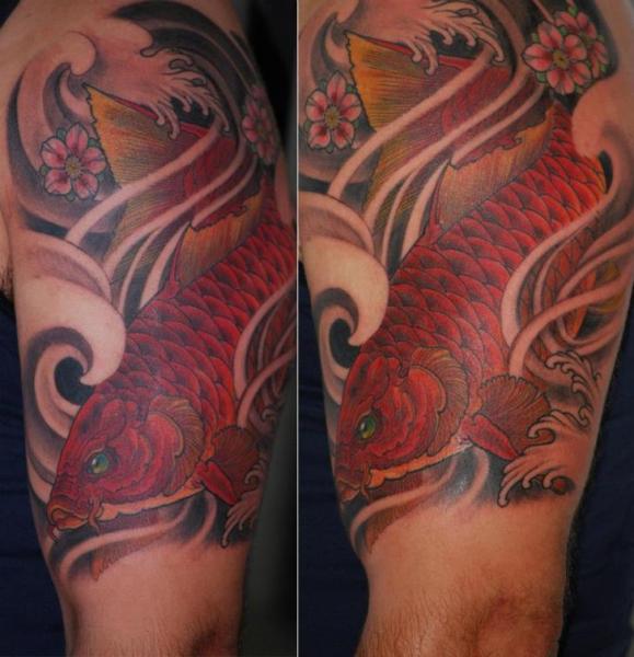 Shoulder Japanese Carp Koi Tattoo by Silvercrane Tattoo