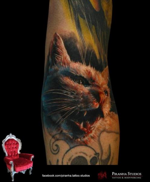 Tatuaje Brazo Realista Gato por Piranha Tattoo Supplies