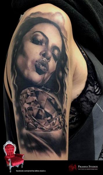 Arm Realistic Women Diamond Tattoo by Piranha Tattoo Supplies