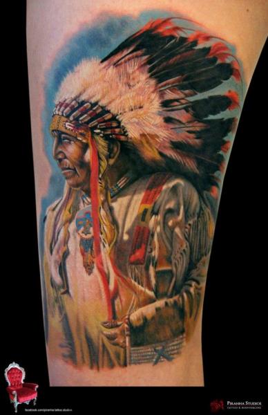 Tatuaż Ręka Realistyczny Indianin przez Piranha Tattoo Supplies