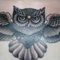Old School Owl Breast tattoo by Piranha Tattoo Supplies