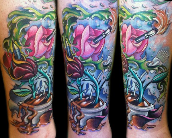 Tatuaje Brazo Fantasy Flor por Vince Villalvazo