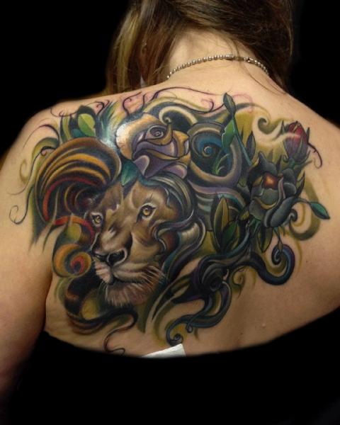 Fantasy Back Lion Tattoo by Vince Villalvazo