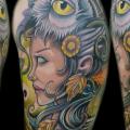 Shoulder Fantasy Women Owl tattoo by Vince Villalvazo