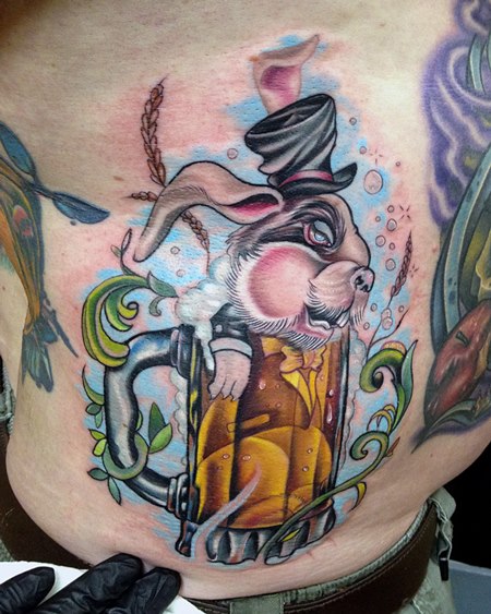 Fantasy Side Rabbit Glass Tattoo by Vince Villalvazo