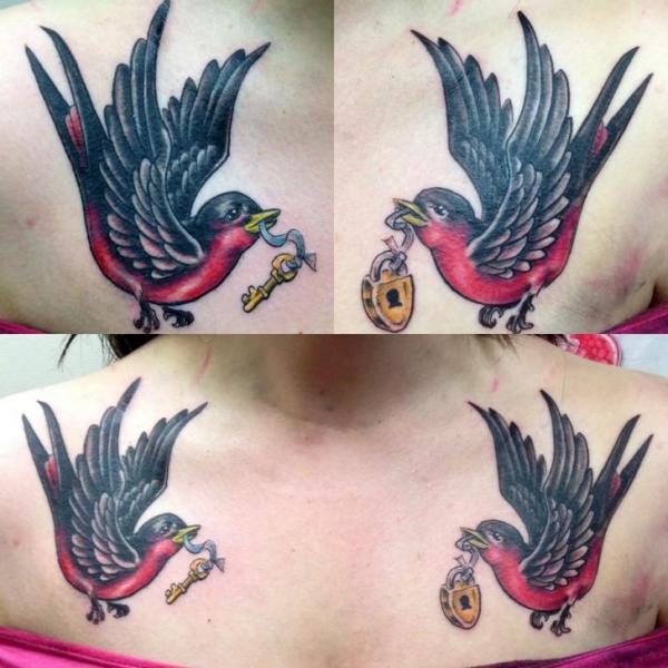 New School Breast Sparrow Tattoo by Tantrix Body Art
