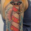 Shoulder New School Lighthouse tattoo by Tantrix Body Art