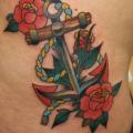 Old School Flower Side Anchor tattoo by Tantrix Body Art