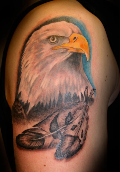 Traditional eagle tattoo on the chest.