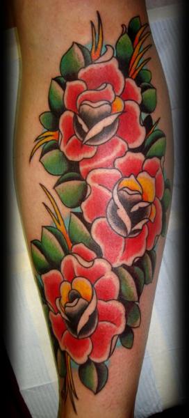 Calf Old School Flower Tattoo by Ollie XXX