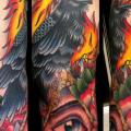 Shoulder Arm New School Flower God Crow Flame tattoo by Ollie XXX