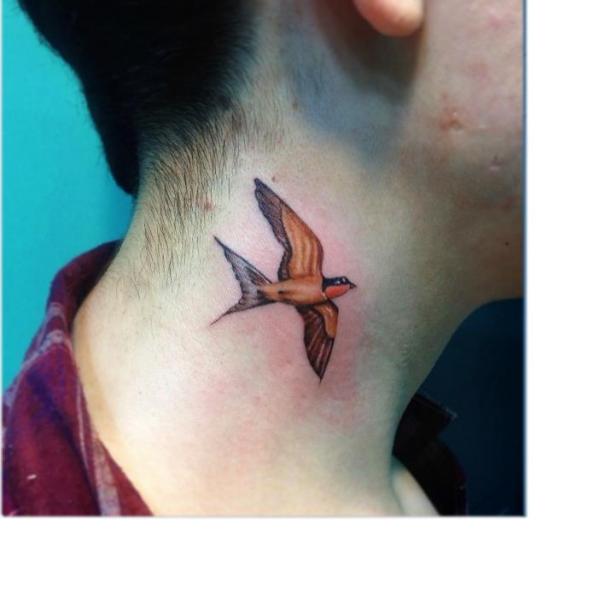Realistic Neck Bird Tattoo by Resul Odabaş