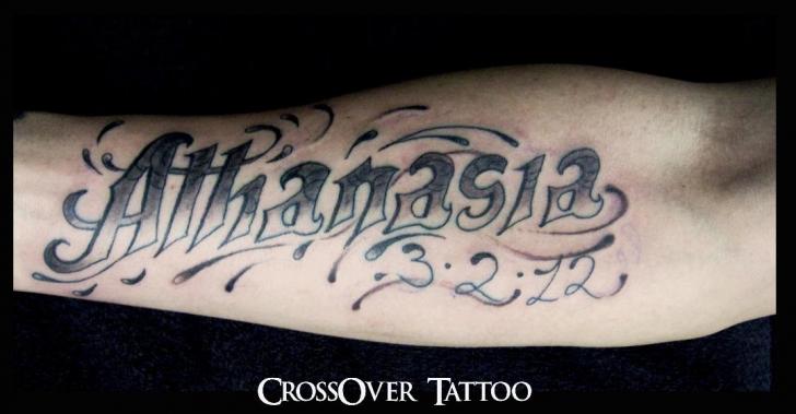 Arm Lettering Tattoo by Crossover