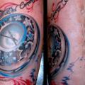 Clock Skull Thigh tattoo by Crossover