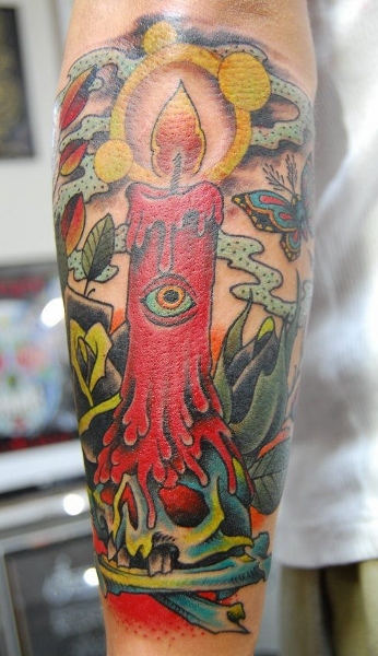 Arm New School Candle Tattoo by Illsynapse