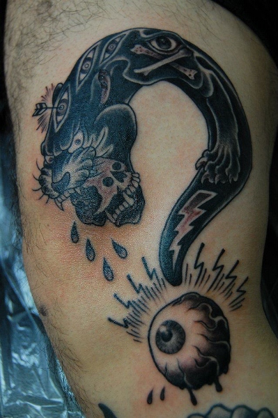 Arm Old School Panther Question Mark Tattoo by Illsynapse