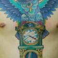 Clock New School Chest Owl Belly Hat tattoo by Illsynapse