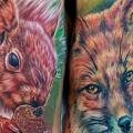 Realistic Foot Fox Squirrel tattoo by Cecil Porter