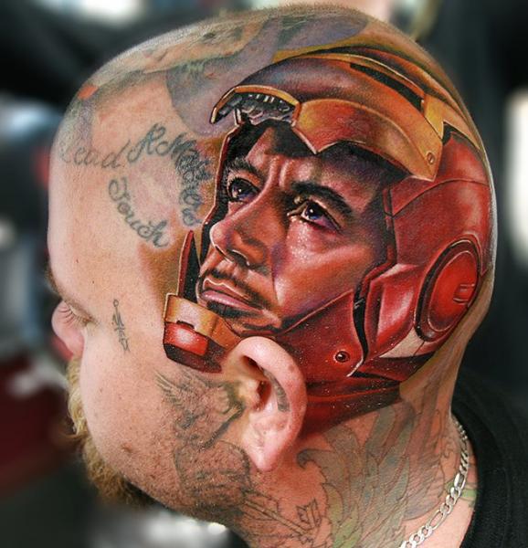 Tatouage Tête Ironman par Cecil Porter