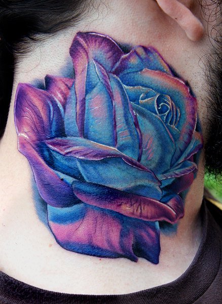 Flower Neck Rose Tattoo by Cecil Porter