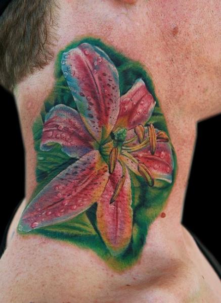 Tatuaggio Realistici Fiore Collo di Cecil Porter