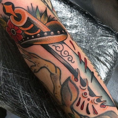 Arm New School Dagger Tattoo by Nick Baldwin