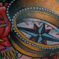 Arm New School Flower Compass tattoo by Nick Baldwin