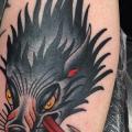 tatuaje Brazo Old School Lobo por Nick Baldwin