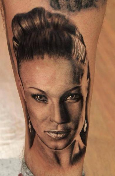 Portrait Realistic Leg Tattoo by Georgi Kodzhabashev