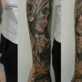 Arm Clock Flower Skull Hand tattoo by Putka Tattoos