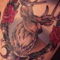 Calf Old School Deer tattoo by Sarah B Bolen