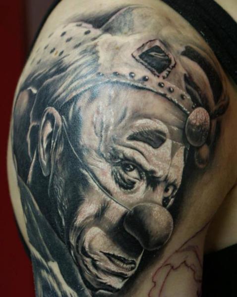 Shoulder Clown Tattoo by Eddy Tattoo