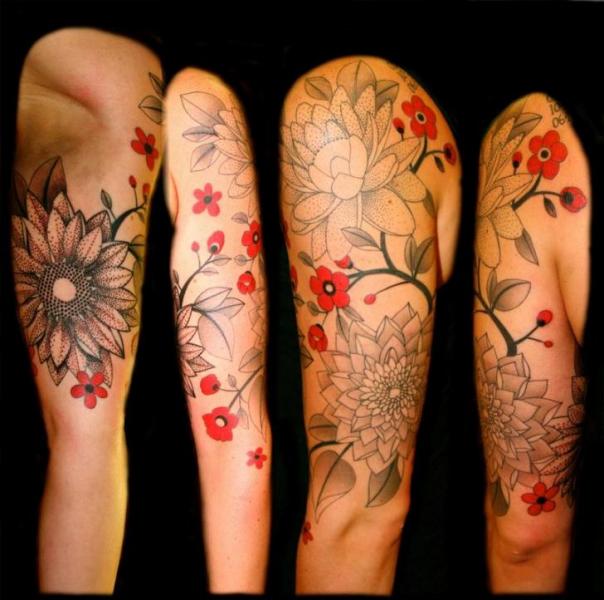 Shoulder Arm Flower Dotwork Tattoo by Transcend Tattoo