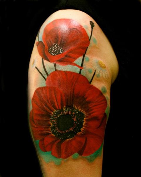 Shoulder Realistic Flower Tattoo by Transcend Tattoo
