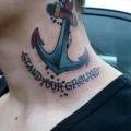 Old School Lettering Neck Anchor tattoo by Hand Made Tattoo